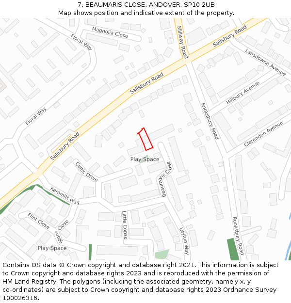 7, BEAUMARIS CLOSE, ANDOVER, SP10 2UB: Location map and indicative extent of plot