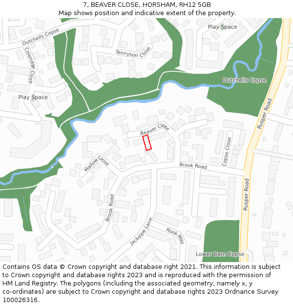 7, BEAVER CLOSE, HORSHAM, RH12 5GB: Location map and indicative extent of plot