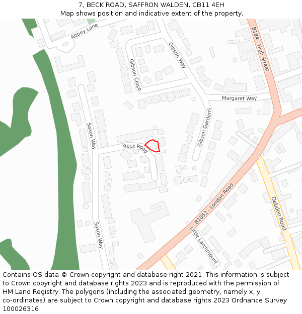 7, BECK ROAD, SAFFRON WALDEN, CB11 4EH: Location map and indicative extent of plot