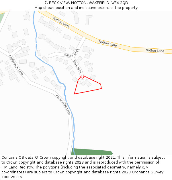 7, BECK VIEW, NOTTON, WAKEFIELD, WF4 2QD: Location map and indicative extent of plot