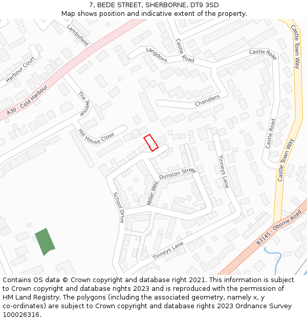 7, BEDE STREET, SHERBORNE, DT9 3SD: Location map and indicative extent of plot