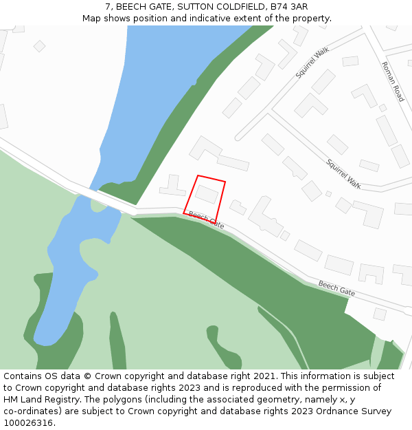 7, BEECH GATE, SUTTON COLDFIELD, B74 3AR: Location map and indicative extent of plot