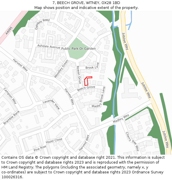 7, BEECH GROVE, WITNEY, OX28 1BD: Location map and indicative extent of plot