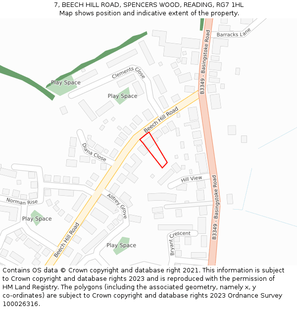 7, BEECH HILL ROAD, SPENCERS WOOD, READING, RG7 1HL: Location map and indicative extent of plot