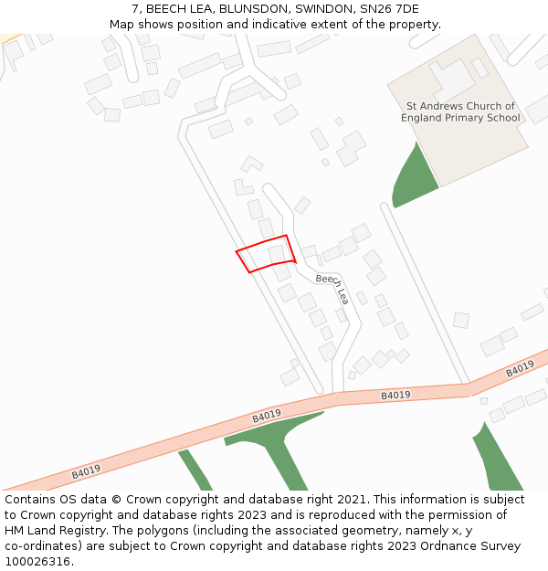 7, BEECH LEA, BLUNSDON, SWINDON, SN26 7DE: Location map and indicative extent of plot