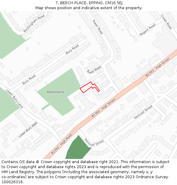 7, BEECH PLACE, EPPING, CM16 5EJ: Location map and indicative extent of plot