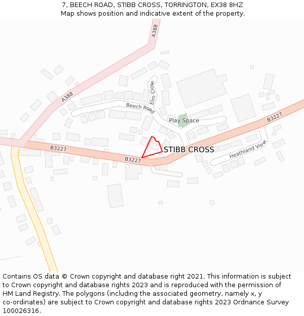 7, BEECH ROAD, STIBB CROSS, TORRINGTON, EX38 8HZ: Location map and indicative extent of plot