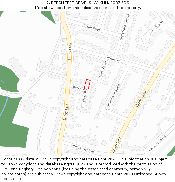 7, BEECH TREE DRIVE, SHANKLIN, PO37 7DS: Location map and indicative extent of plot