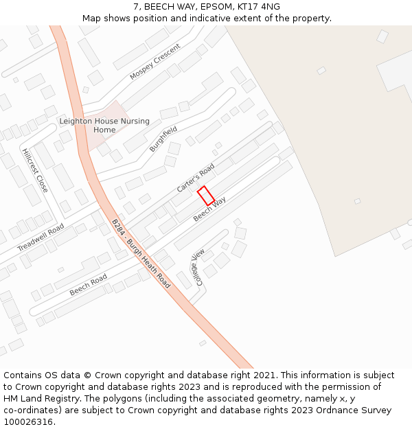 7, BEECH WAY, EPSOM, KT17 4NG: Location map and indicative extent of plot