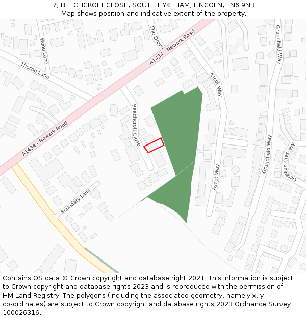 7, BEECHCROFT CLOSE, SOUTH HYKEHAM, LINCOLN, LN6 9NB: Location map and indicative extent of plot