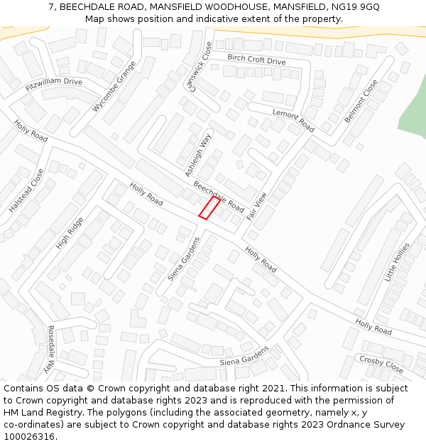 7, BEECHDALE ROAD, MANSFIELD WOODHOUSE, MANSFIELD, NG19 9GQ: Location map and indicative extent of plot
