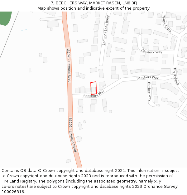 7, BEECHERS WAY, MARKET RASEN, LN8 3FJ: Location map and indicative extent of plot