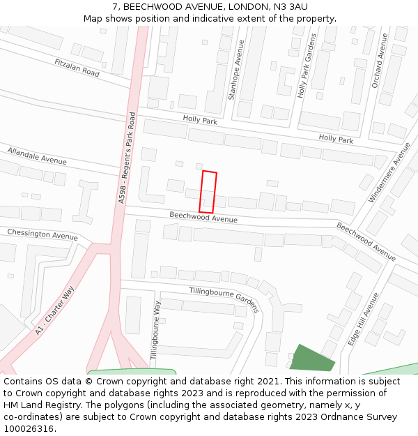 7, BEECHWOOD AVENUE, LONDON, N3 3AU: Location map and indicative extent of plot