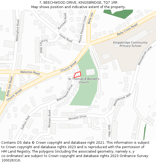 7, BEECHWOOD DRIVE, KINGSBRIDGE, TQ7 1RR: Location map and indicative extent of plot