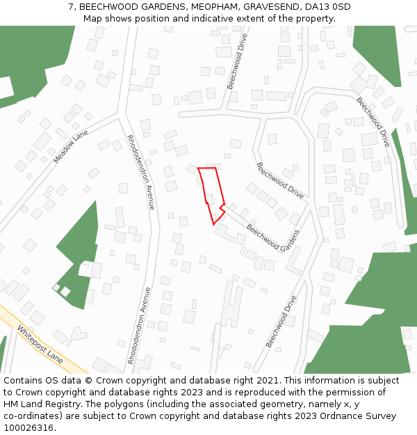 7, BEECHWOOD GARDENS, MEOPHAM, GRAVESEND, DA13 0SD: Location map and indicative extent of plot