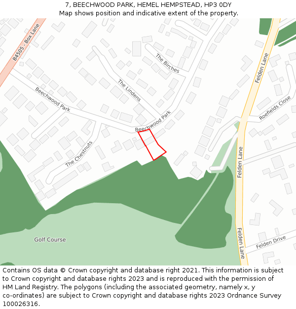 7, BEECHWOOD PARK, HEMEL HEMPSTEAD, HP3 0DY: Location map and indicative extent of plot