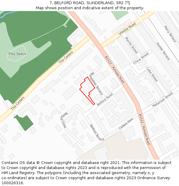 7, BELFORD ROAD, SUNDERLAND, SR2 7TJ: Location map and indicative extent of plot