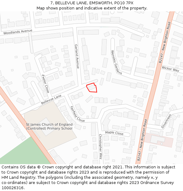 7, BELLEVUE LANE, EMSWORTH, PO10 7PX: Location map and indicative extent of plot