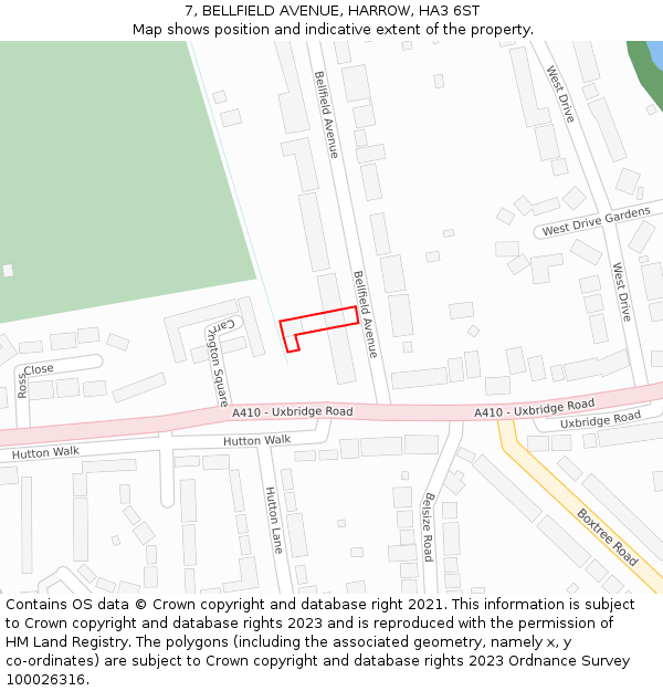 7, BELLFIELD AVENUE, HARROW, HA3 6ST: Location map and indicative extent of plot