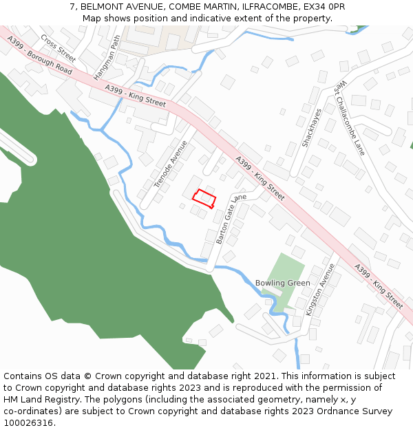 7, BELMONT AVENUE, COMBE MARTIN, ILFRACOMBE, EX34 0PR: Location map and indicative extent of plot