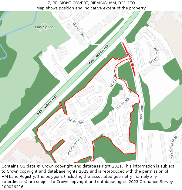 7, BELMONT COVERT, BIRMINGHAM, B31 2EQ: Location map and indicative extent of plot