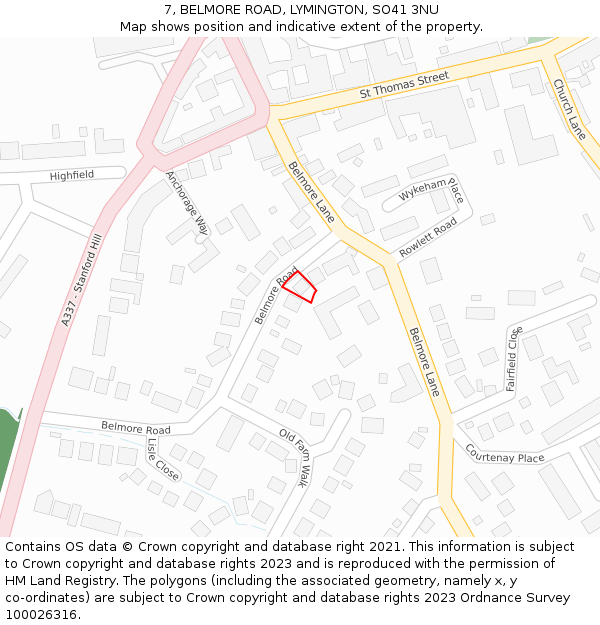 7, BELMORE ROAD, LYMINGTON, SO41 3NU: Location map and indicative extent of plot