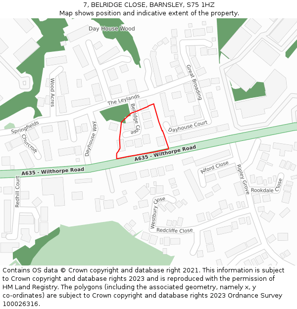 7, BELRIDGE CLOSE, BARNSLEY, S75 1HZ: Location map and indicative extent of plot