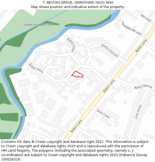 7, BELTON GROVE, GRANTHAM, NG31 9HH: Location map and indicative extent of plot