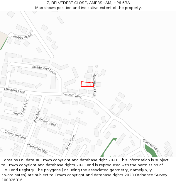 7, BELVEDERE CLOSE, AMERSHAM, HP6 6BA: Location map and indicative extent of plot