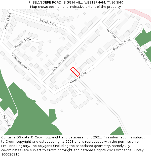 7, BELVEDERE ROAD, BIGGIN HILL, WESTERHAM, TN16 3HX: Location map and indicative extent of plot