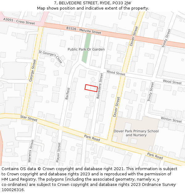 7, BELVEDERE STREET, RYDE, PO33 2JW: Location map and indicative extent of plot