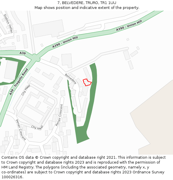 7, BELVEDERE, TRURO, TR1 1UU: Location map and indicative extent of plot