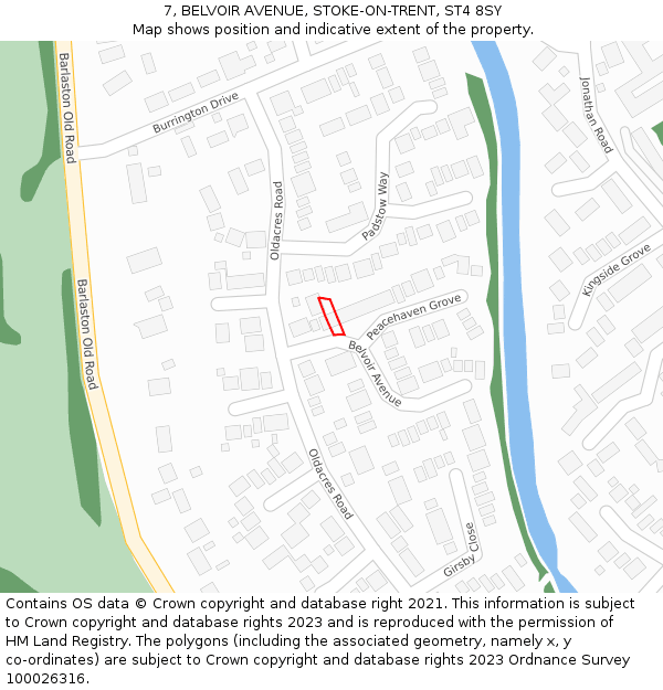 7, BELVOIR AVENUE, STOKE-ON-TRENT, ST4 8SY: Location map and indicative extent of plot