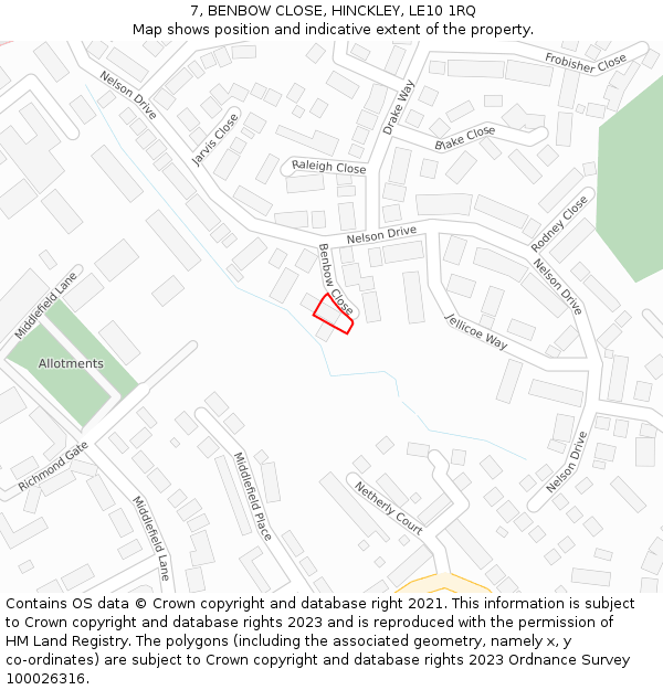 7, BENBOW CLOSE, HINCKLEY, LE10 1RQ: Location map and indicative extent of plot