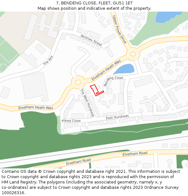 7, BENDENG CLOSE, FLEET, GU51 1ET: Location map and indicative extent of plot