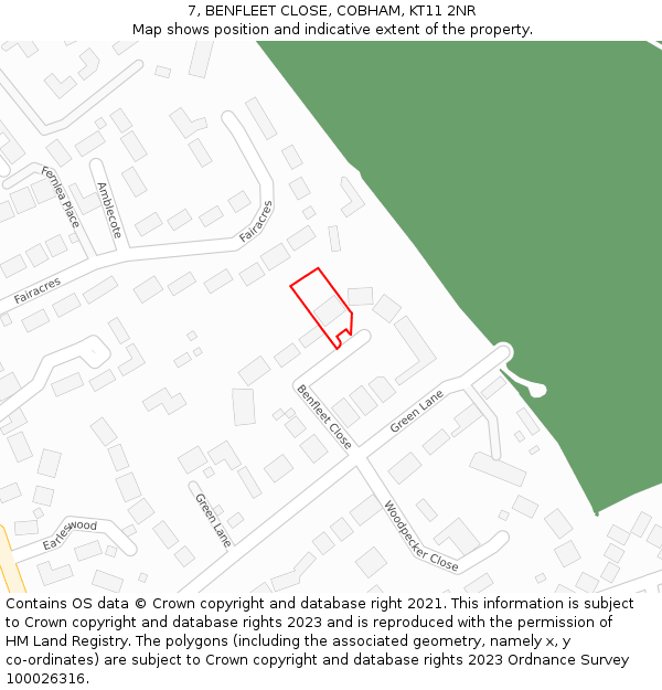7, BENFLEET CLOSE, COBHAM, KT11 2NR: Location map and indicative extent of plot