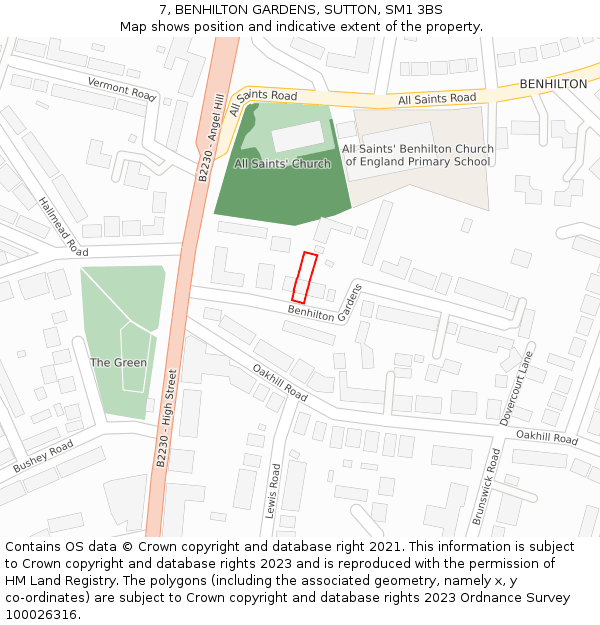 7, BENHILTON GARDENS, SUTTON, SM1 3BS: Location map and indicative extent of plot