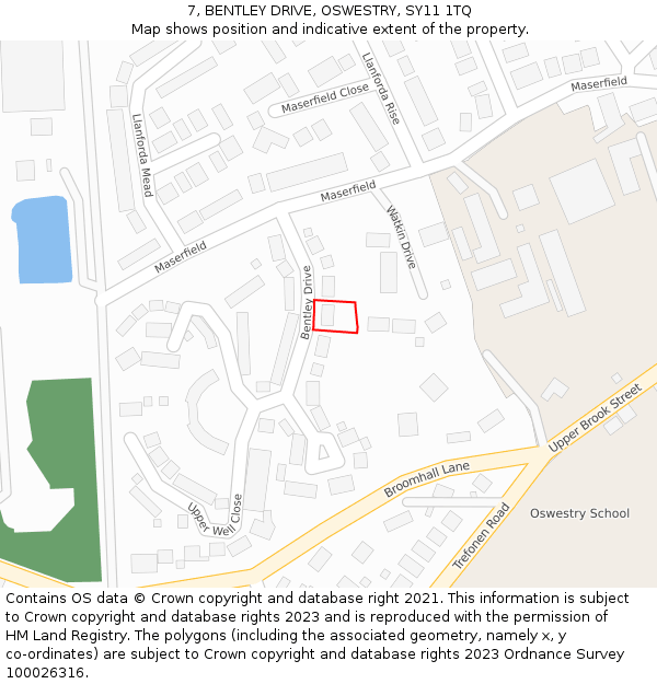 7, BENTLEY DRIVE, OSWESTRY, SY11 1TQ: Location map and indicative extent of plot