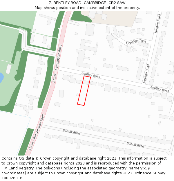 7, BENTLEY ROAD, CAMBRIDGE, CB2 8AW: Location map and indicative extent of plot