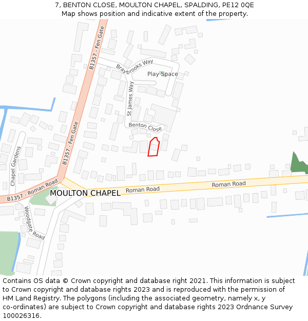 7, BENTON CLOSE, MOULTON CHAPEL, SPALDING, PE12 0QE: Location map and indicative extent of plot
