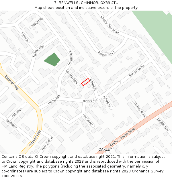 7, BENWELLS, CHINNOR, OX39 4TU: Location map and indicative extent of plot