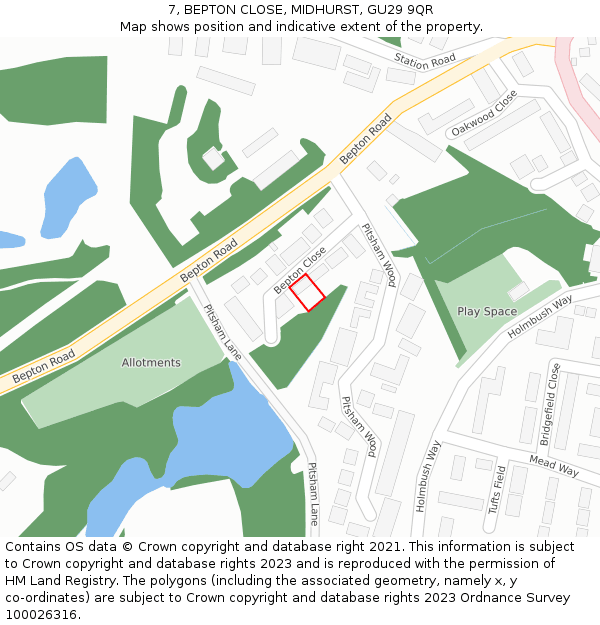 7, BEPTON CLOSE, MIDHURST, GU29 9QR: Location map and indicative extent of plot