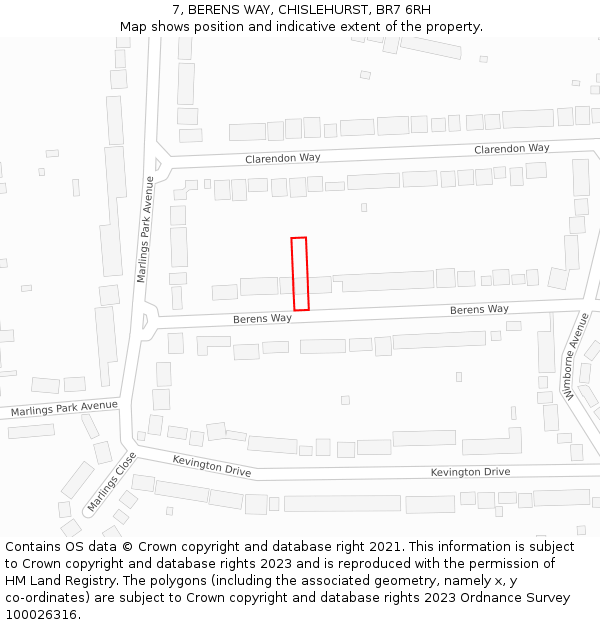 7, BERENS WAY, CHISLEHURST, BR7 6RH: Location map and indicative extent of plot