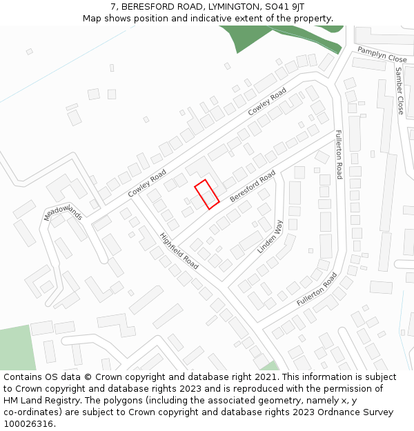 7, BERESFORD ROAD, LYMINGTON, SO41 9JT: Location map and indicative extent of plot