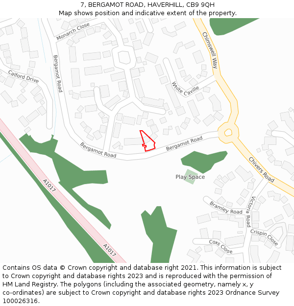 7, BERGAMOT ROAD, HAVERHILL, CB9 9QH: Location map and indicative extent of plot