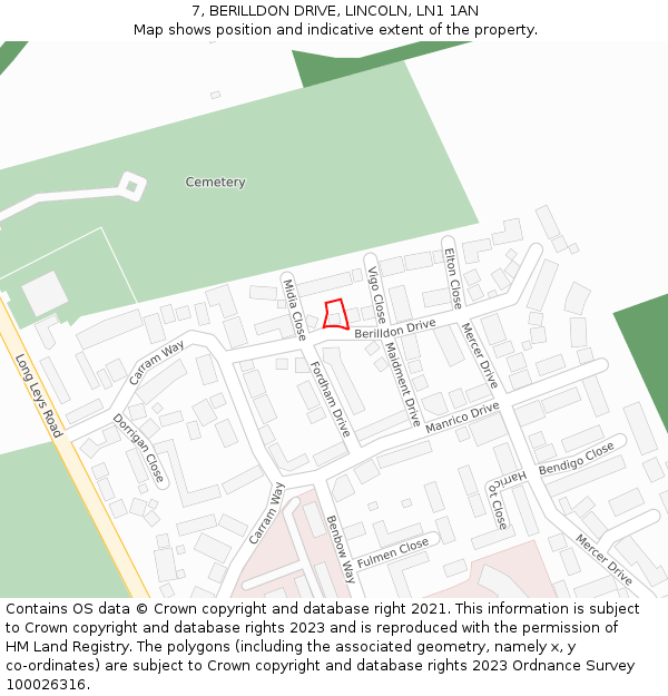7, BERILLDON DRIVE, LINCOLN, LN1 1AN: Location map and indicative extent of plot