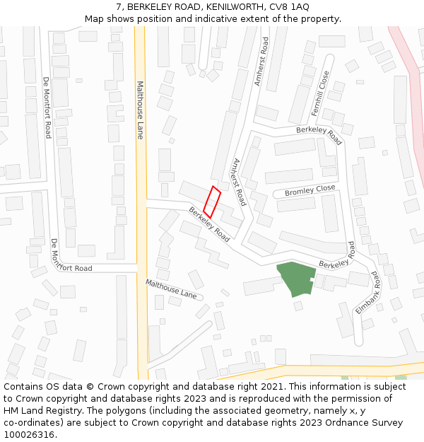 7, BERKELEY ROAD, KENILWORTH, CV8 1AQ: Location map and indicative extent of plot