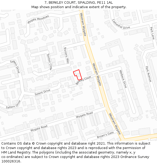 7, BERKLEY COURT, SPALDING, PE11 1AL: Location map and indicative extent of plot