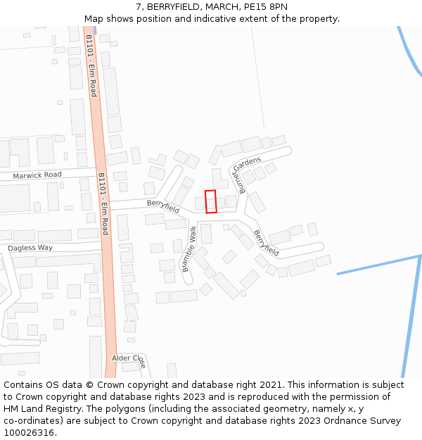 7, BERRYFIELD, MARCH, PE15 8PN: Location map and indicative extent of plot