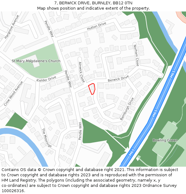 7, BERWICK DRIVE, BURNLEY, BB12 0TN: Location map and indicative extent of plot